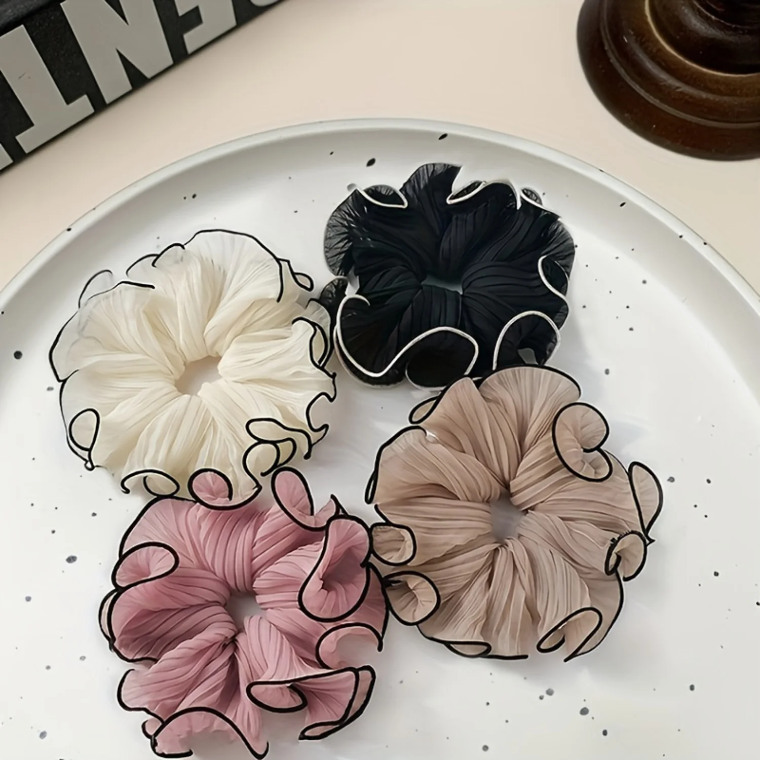 4pcs Elegant French Chiffon Scrunchies, Casual Style Pleated Hair Ties, Elastic Ponytail Holders Hair Accessories - Chic Hair Ac