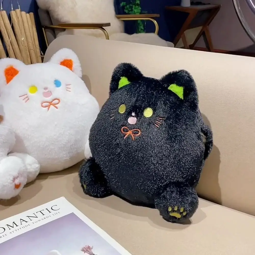 

ПП хлопок ситцевый кот плюшевые игрушки улыбка пухлый белый кот плюшевая подушка мягкая мультяшная плюшевая кукла черный кот на день рождения, Рождество