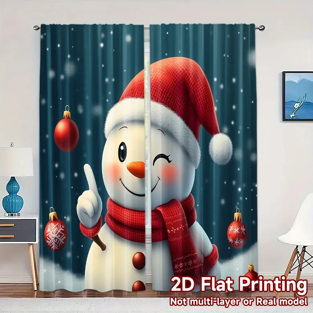 2pcs,Curtains Cute Snowman Christmas Bells (3) Print Modern Curtains 100% Polyester Curtains Gifts Ldeal for Kitchen, Bedroom &