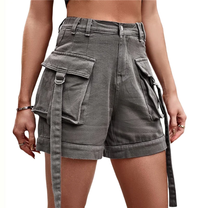 

CQMF-Women Cargo Denim Shorts - Summer Casual Vintage Loose Button Zipper Shorts