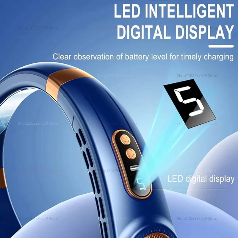 مروحة رقبة معلقة مع شاشة رقمية محمولة بدون شفرات ومبرد رائع ومروحة USB صغيرة بشريط حول الرقبة للسفر والجري والاستخدام في الهواء الطلق