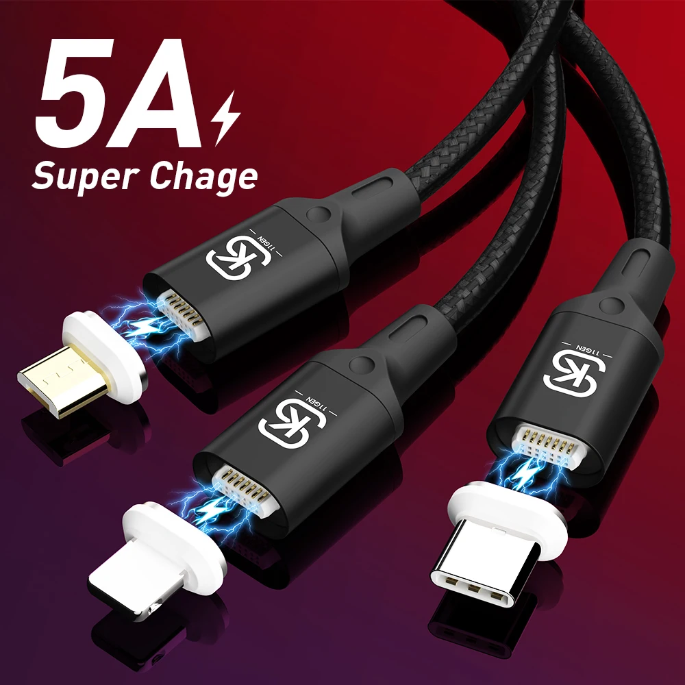 Magnetic 3 In 1 USB Cable Super Charger Type C QC 4.0 Fast Charging For iPhone 13 12 Magnet Charger USB C for Samsung S23 S22