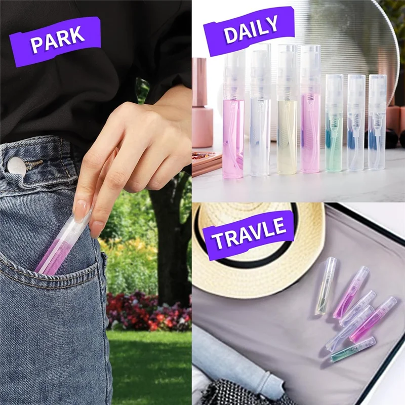 

ABGR-60PCS Мини-бутылка для спреев, 3 мл 5 мл Мини-прозрачная пластиковая бутылка для спреев Пустые маленькие пустые контейнеры для образцов Бутылка