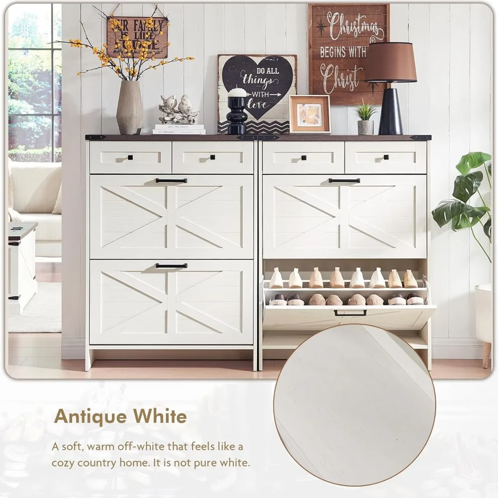 خزانة تخزين الأحذية على طراز المزرعة قائمة بذاتها مع أدراج مخفية وتصميم ضيق لتنظيم فعال