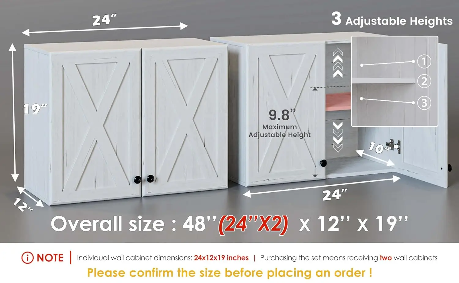 Wall Cabinet Bathroom Kitchen Garage Laundry Storage Medicine Cabinet 2 Door Shelf White Grain, Customized