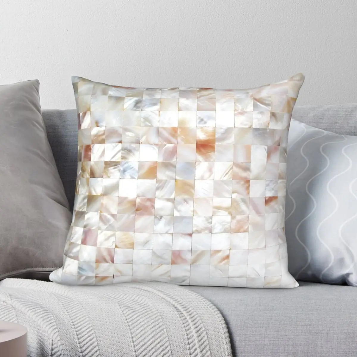 Mother Of Pearl Exotic Tiles Square Pillowcase Polyester Linen Velvet Printed Decorative Throw Pillow Case Sofa Cushion Cover