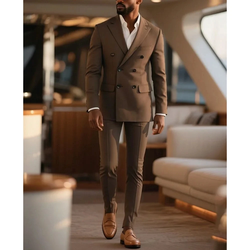 

Men's Double Breasted Suits Peaked Lapel Business Wedding Groom Dinner Party Tuxedo Prom Dress Custom 2 Pieces Blazer Pants