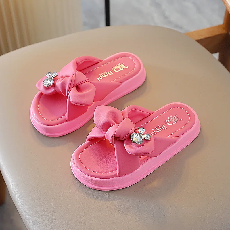 Summer Kids Slippers for Girl Fashion Crystal Rabbit Beach Shoes Soft Thick Soled Open-toe Children Outer Wear Non-slip Slippers