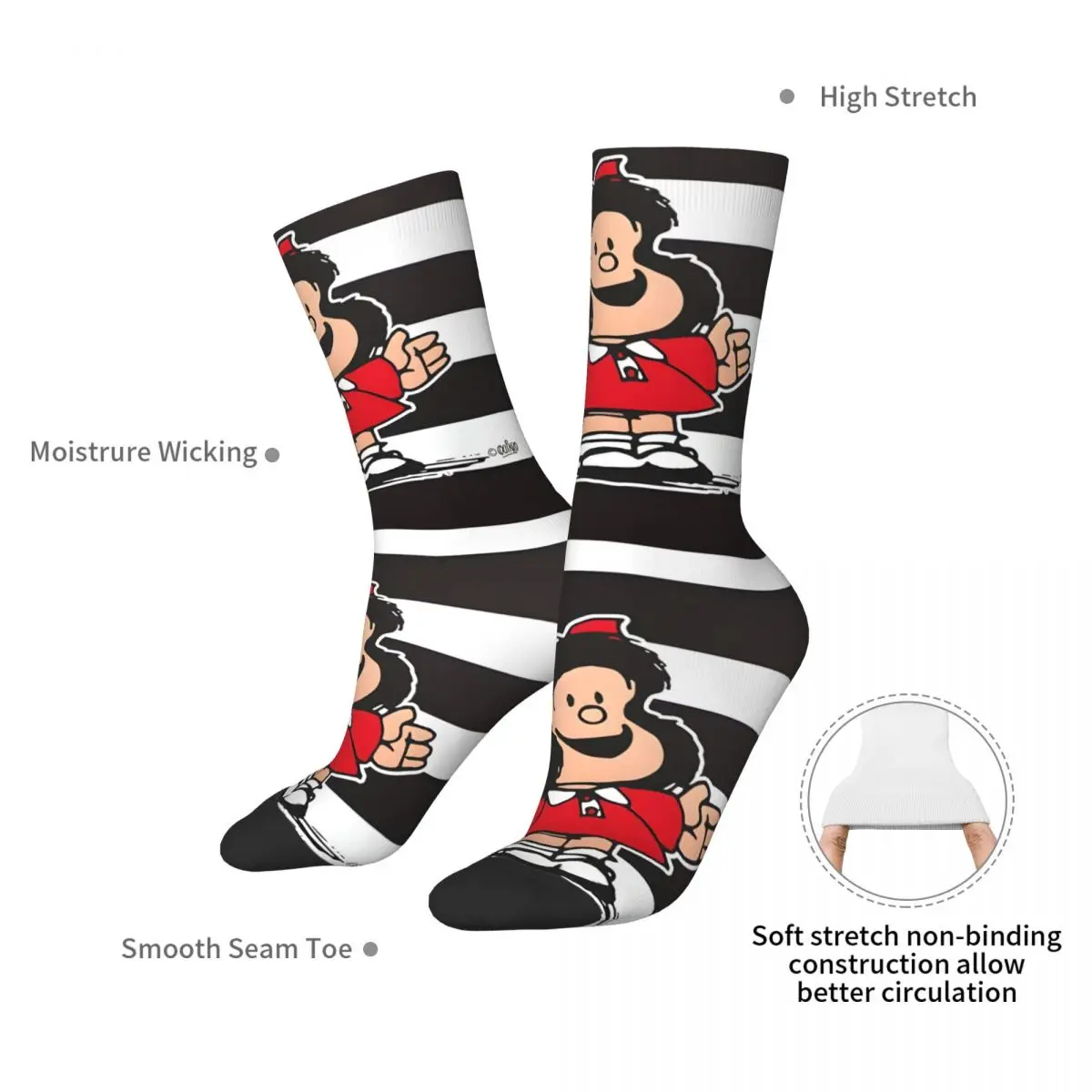 White And Black Line Mafalda Hip Hop Retro Men\'s Socks Unisex 3D Printed Funny Sock Gift