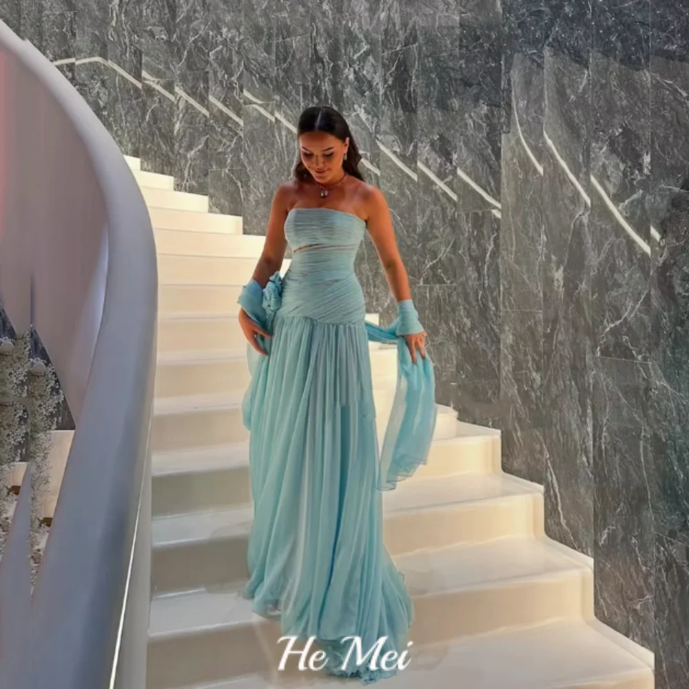 Maßgeschneiderte Partykleider, elegantes, bodenlanges Chiffon-Abschlussballkleid, schlichtes, trägerloses Abendkleid in A-Linie