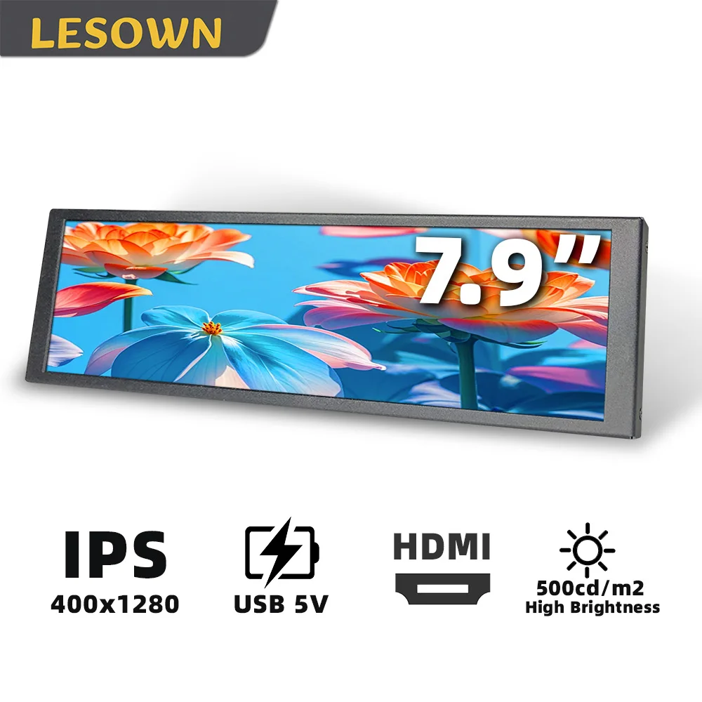 

LESOWN 7.9 8.8 Inch Ultra Slim Portable Monitor 400x1280 IPS Stretched Bar Display External Monitor for Laptop PC Side Screen