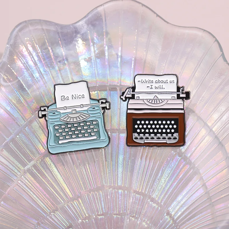 Nostalgic vintage enamel pin Colorful typewriter letter writing creative brooch Backpack Accessories Metal Badge Gift Jewelry