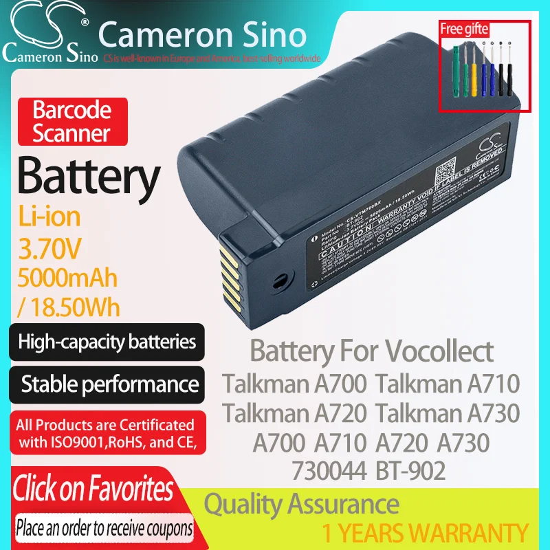 

CameronSino Battery for Vocollect Talkman A700 A710 A720 A730 fits Vocollect 730044 BT-902 Barcode Scanner battery 5000mAh 3.70V