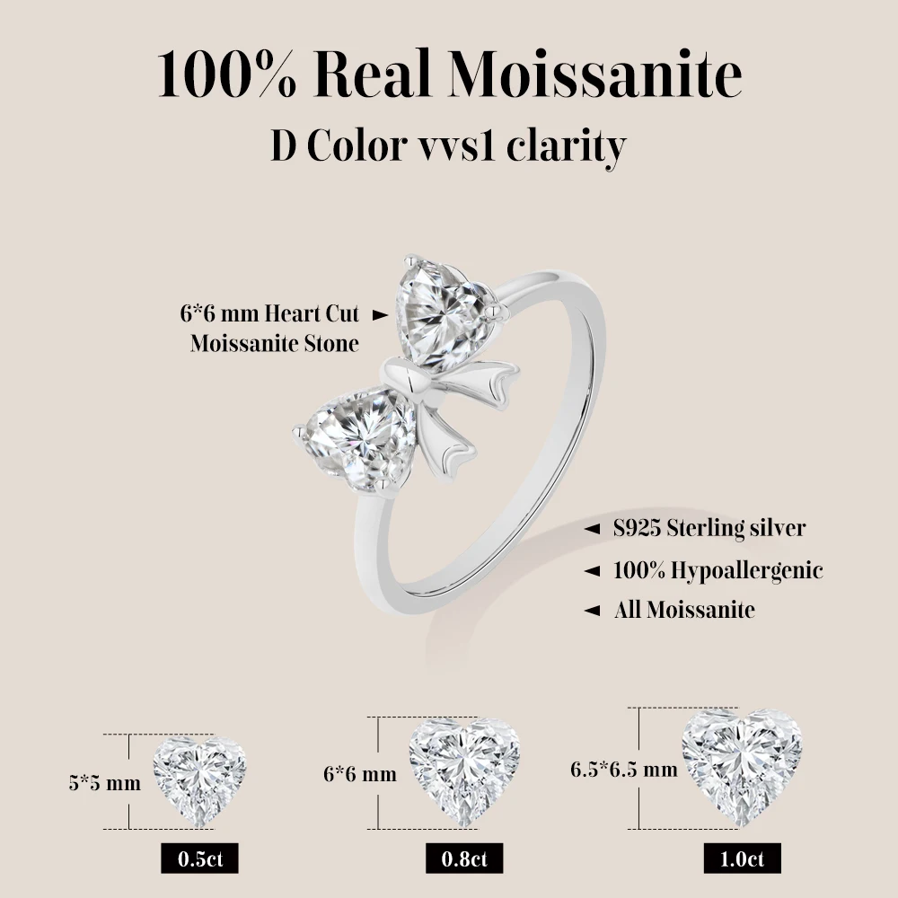MINTYBOX Bowknot Heart Cut Moissanite Rings 925 Sterling Silver Ruby Ring for Women Romantic Elegant Dinner Party Jewelry Gifts
