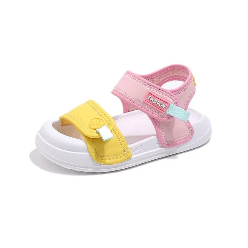 

Open Toe Kids Sandals Color Block Design Adjustable Strap Soft Non-slip Sole Casual Shoes for Summer Beach & Daily Play