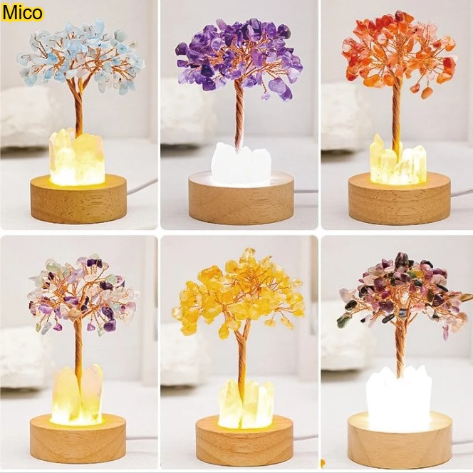 Aesthetic Natural Crystal Tree Night Light - Lighted Citrine & Clear Quartz Cluster Desk Ornament 🔮