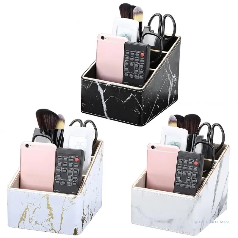 M17F Multi-function Marble Leather Desk Stationery Pencil Holder Remote Control Storage Box