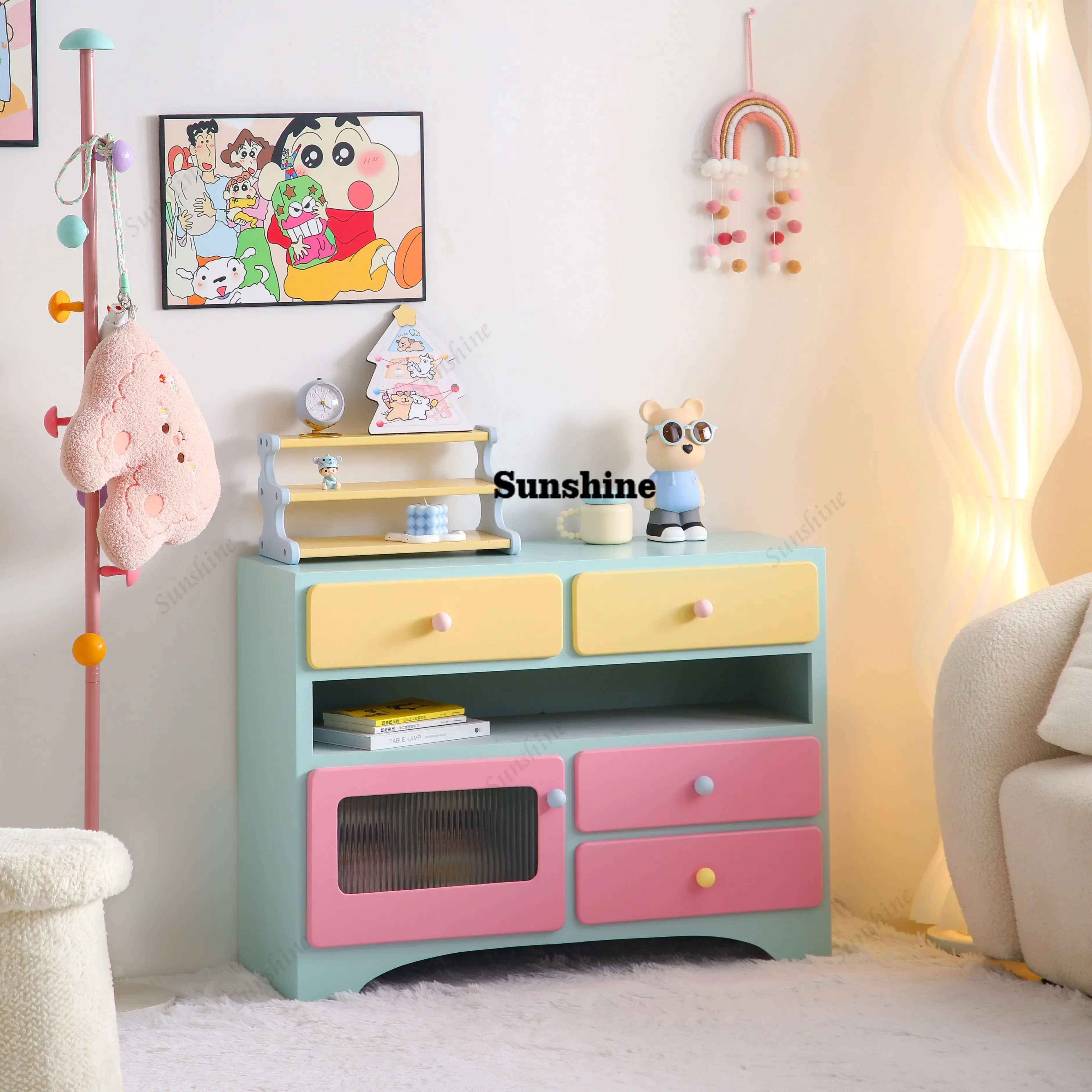 

YIntegrated dresser, cream style, girls' bedroom storage, multi-functional storage chest at the end of the bed
