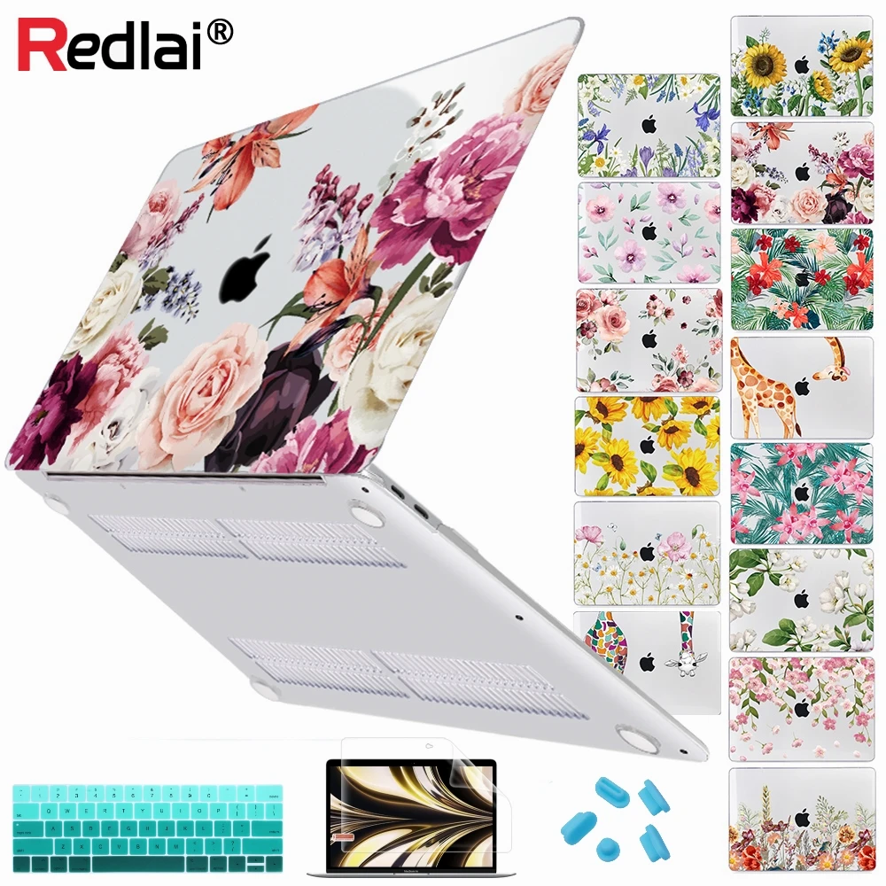 Floral Soft-touch Plastic Hard Case Cover for MacBook 2024 M3 Air13 15 M2 Pro Retina 11 12 13 14 16 inch M2 M1 A2337 A2179 A2338