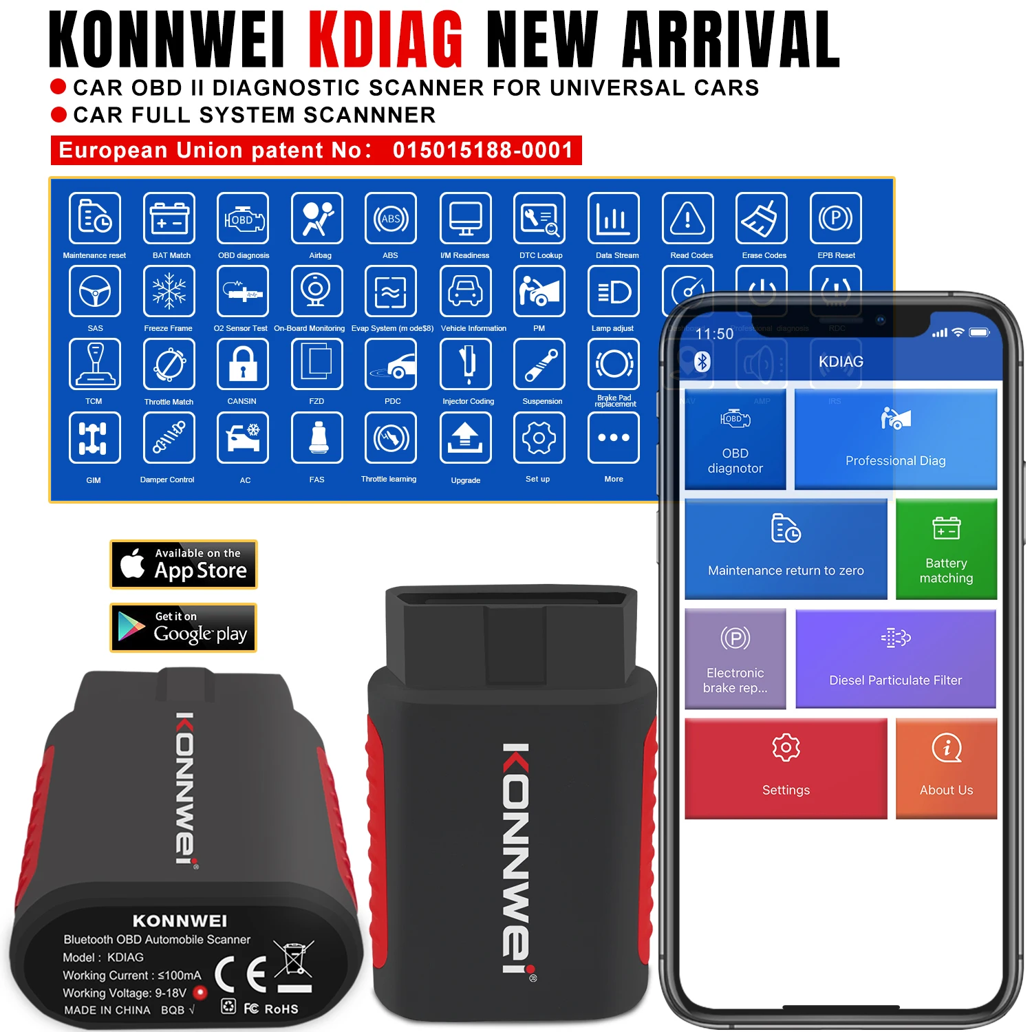 2026 KONNWEI KDIAG Car All System OBD2 Scanner SAS SRS Fault Code clearing Bluetooth Scan Tool CAN-FD Protocol Read & Erase Code