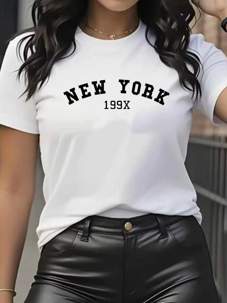 

Футболка с надписью New York 199X, женская модная футболка с коротким рукавом, повседневная удобная футболка, спортивная летняя футболка