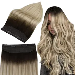 Estensioni dei capelli del filo da pesca a piena lucentezza estensioni dei capelli umani veri posticci per capelli per le donne filo segreto spesso