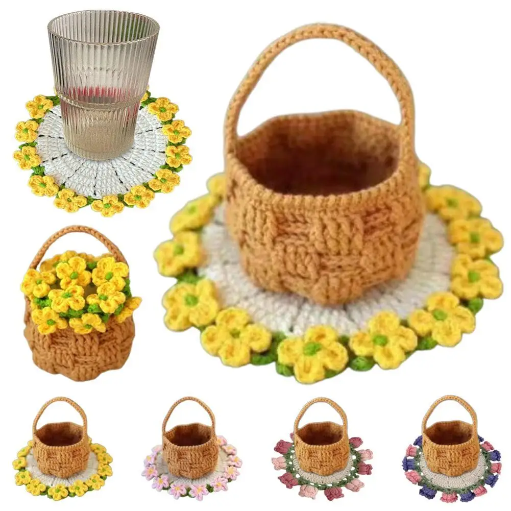 

Delicate Bouquet Coasters Knitting Diy Material Package Hand Knitted Rose Bouquet Crochet Flower Pot Creative Mother's Day Gift
