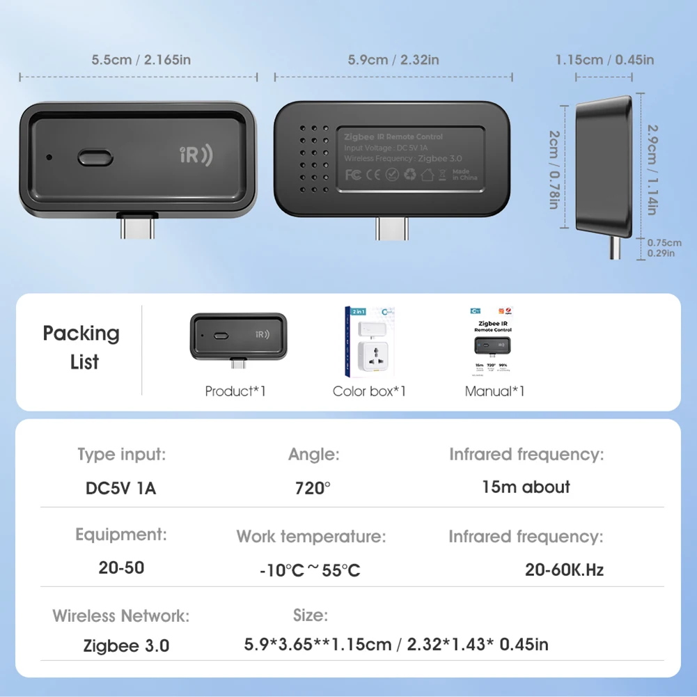 For Zigbee Infrared Universal Remote Controller Compatible with Alexa & Google Home Infrared Smart Control for Smart Home
