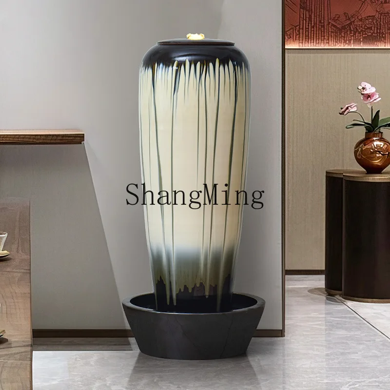 

CL Simple Flowing Water Fountain Vase Floor Ornament Ceramic Living Room Clubhouse Display Opening Housewarming Gift