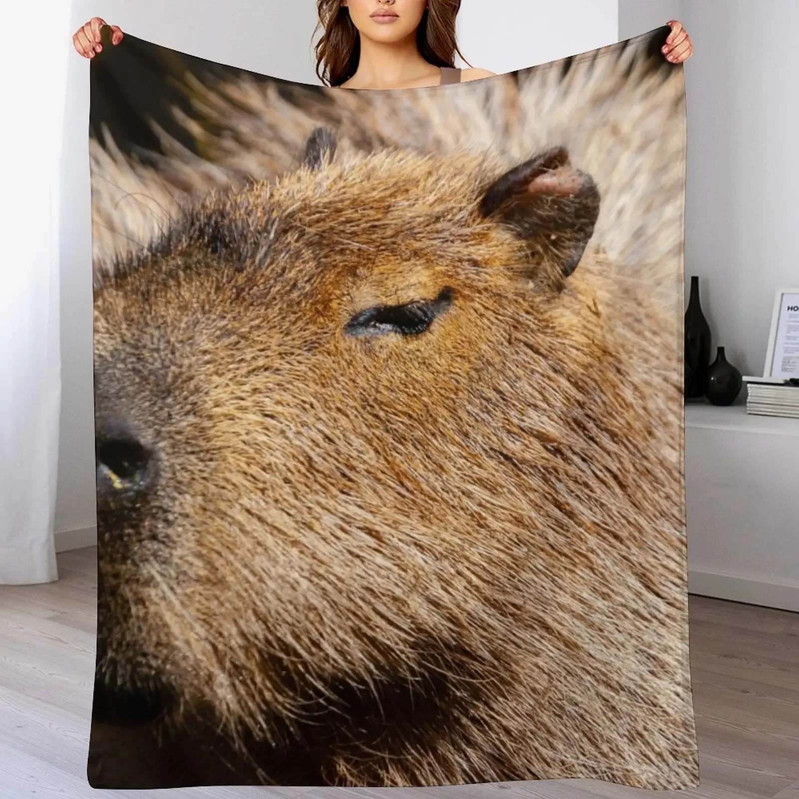 Capybara profile Throw Blanket Faux Fur Soft Warm Blanket for Bed
