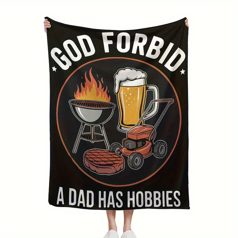 

Винтажное одеяло для барбекю Dad Fun Design — всесезонное толстое мягкое черное одеяло с пивом, грилем для барбекю и узорами газонокосилок, подходит