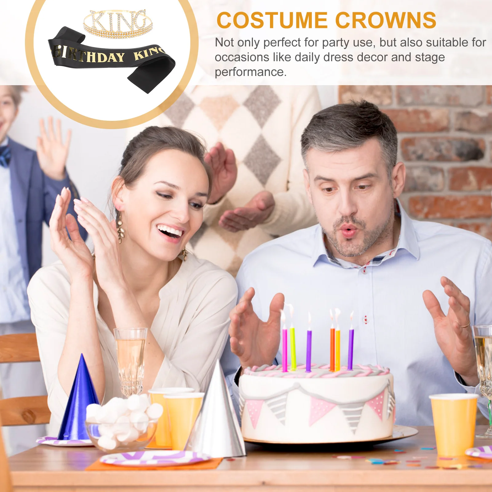 

1Set Exquisite Rhinestone Crown Headdress Durable for Birthday Party King Prom Costume Cosplay Decoration Accessories