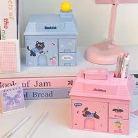 Stationery Detachable Small House Pen Holder Space Saving Kawaii Desktop Storage Box Plastic Desk Sundries Container Makeup