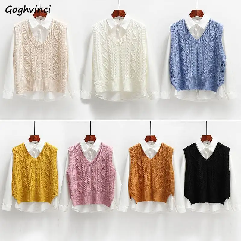 

Vests Women Korean Fashion Jacquard Knitted Candy Colors Outwear Streetwear Casual Baggy Cozy Chic All-match College Ins Mujer