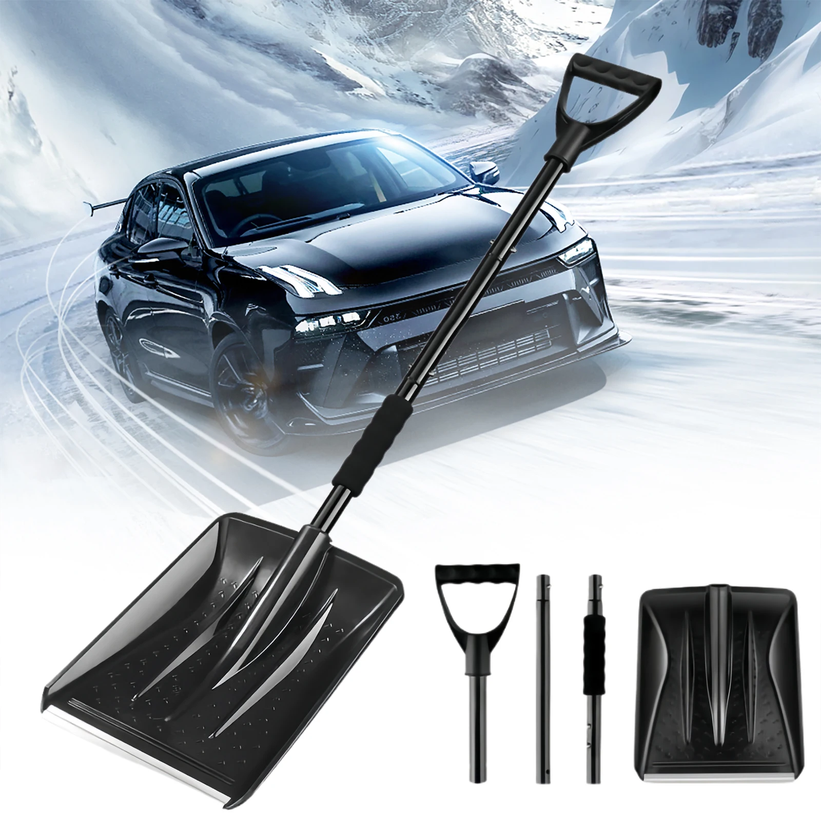 Pá de neve de emergência leve ajustável carro pá de neve destacável rotativa pá de remoção de neve para casa jardim acampamento