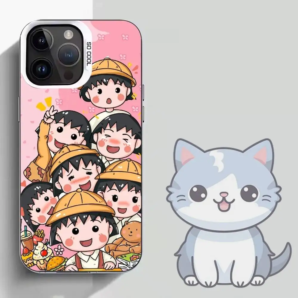 أنيمي كارتون C-Chibi M-Maruko جراب هاتف آيفون 16,15,14,13,12,11,Mini,Pro,SE,MAX غطاء أبيض غير لامع مقاوم للصدمات