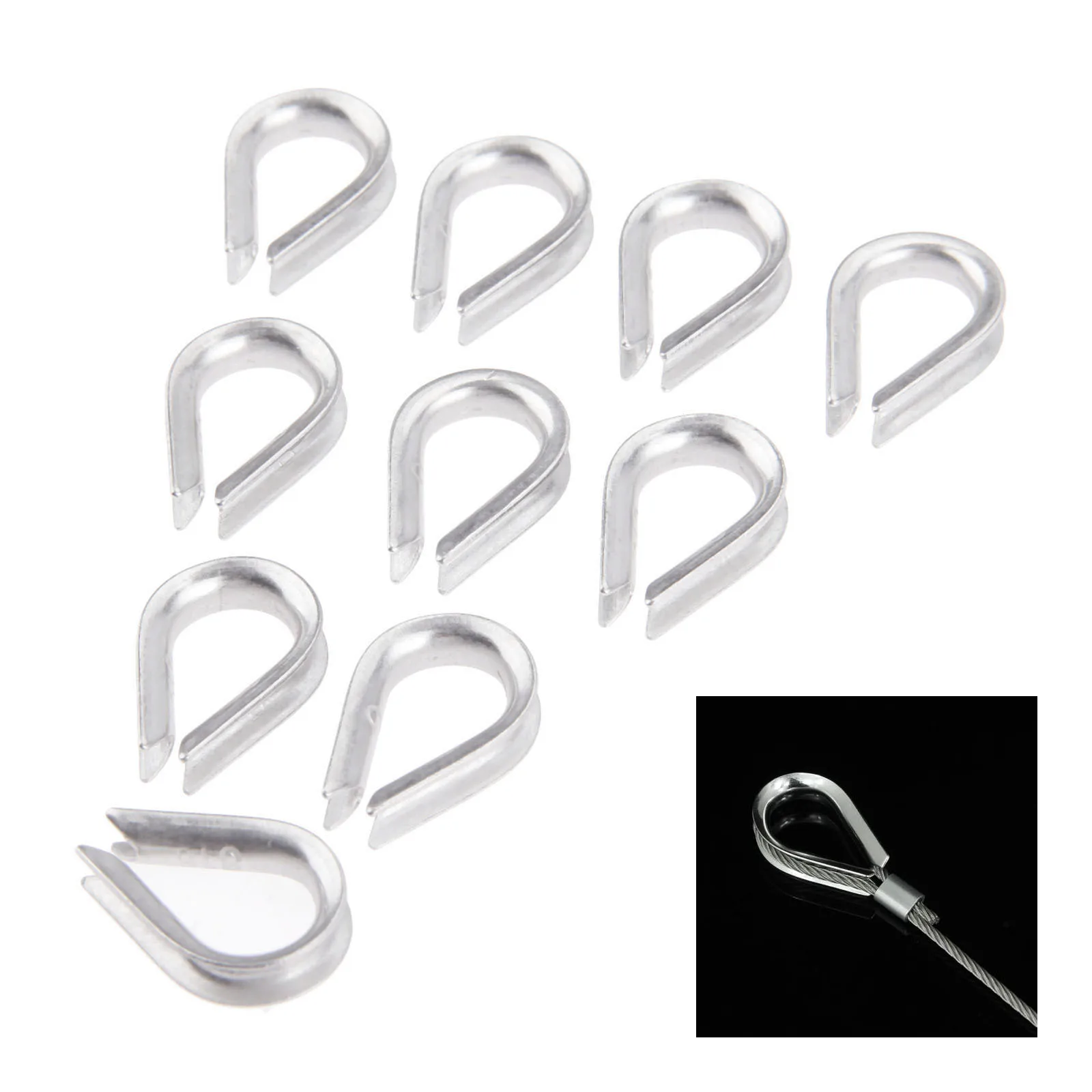 10Pcs Boat 3mm M3 1/8inch Wire Rope Cable Thimble Sleeves 316 Stainless Steel Wire Rope Thimbles Wirerope Clamps Crimping Marine