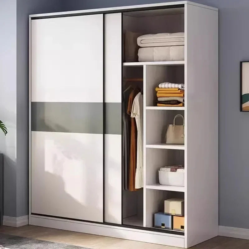 Wardrobe, Wooden Simple, Sliding Door Storage Cabinet, Multi-size Optional, Rental Bedroom Use, Affordable