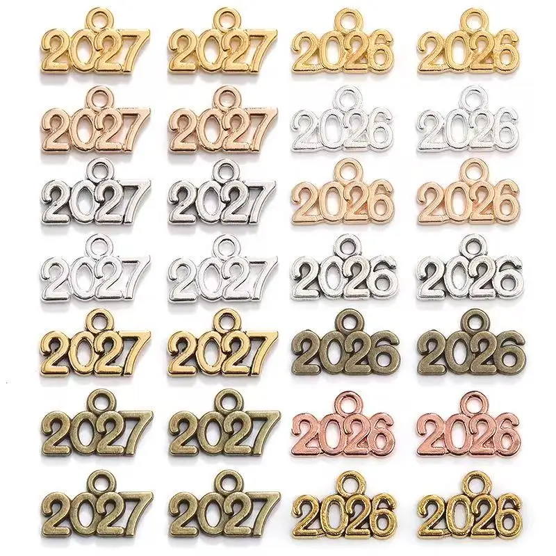 50pcs 7 Colors Alloy Metal Classic Number 2026/2027 Year Charms Fit Souvenir Handmade Jewelry Accessories Making 9x14mm