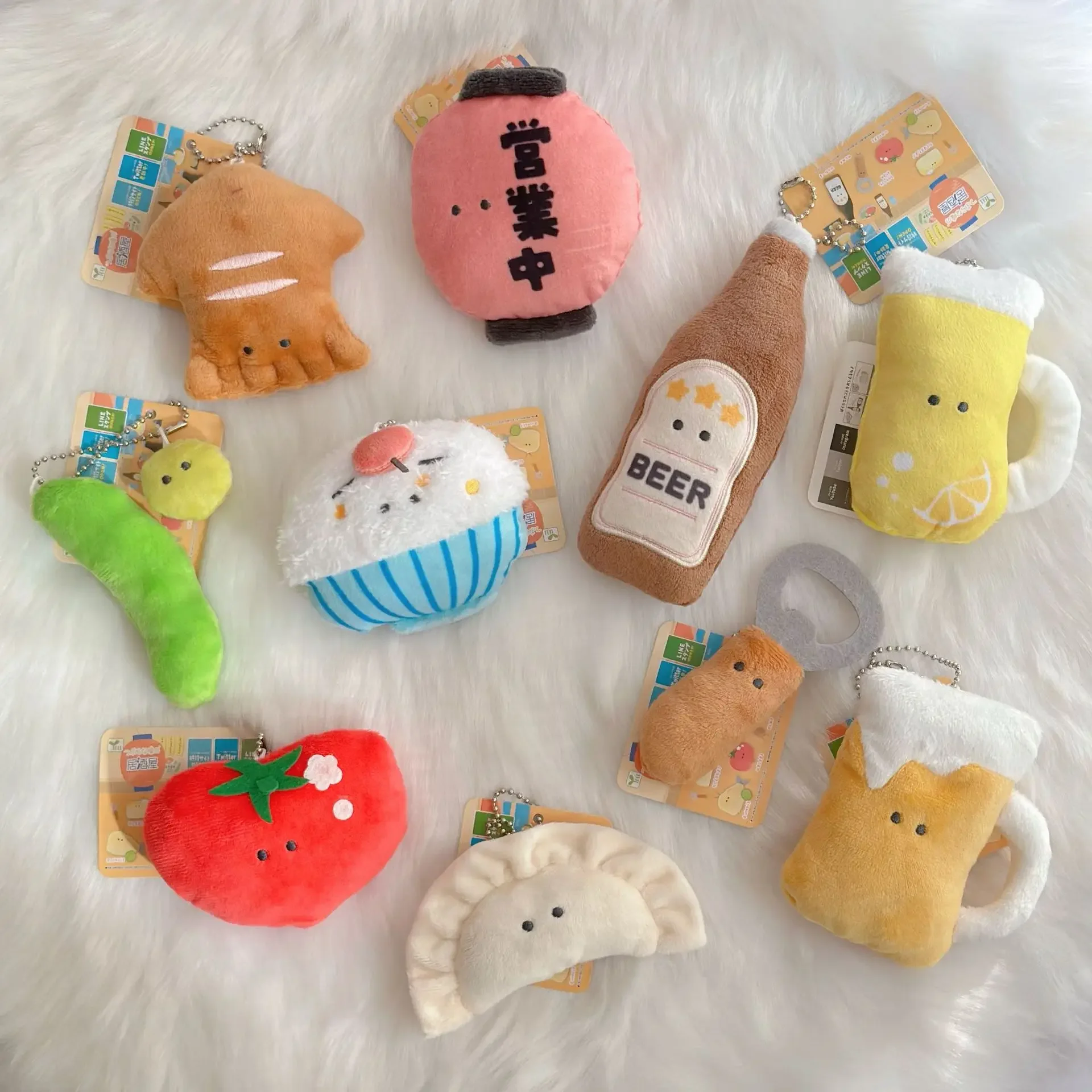 

10CM Hot Izakaya Plush Toys Hobbies Key Chain Gashapon Japanese Sushi Beer Rice Kawaii Anime Stuffed Plushie Soft Dolls Gift Kid