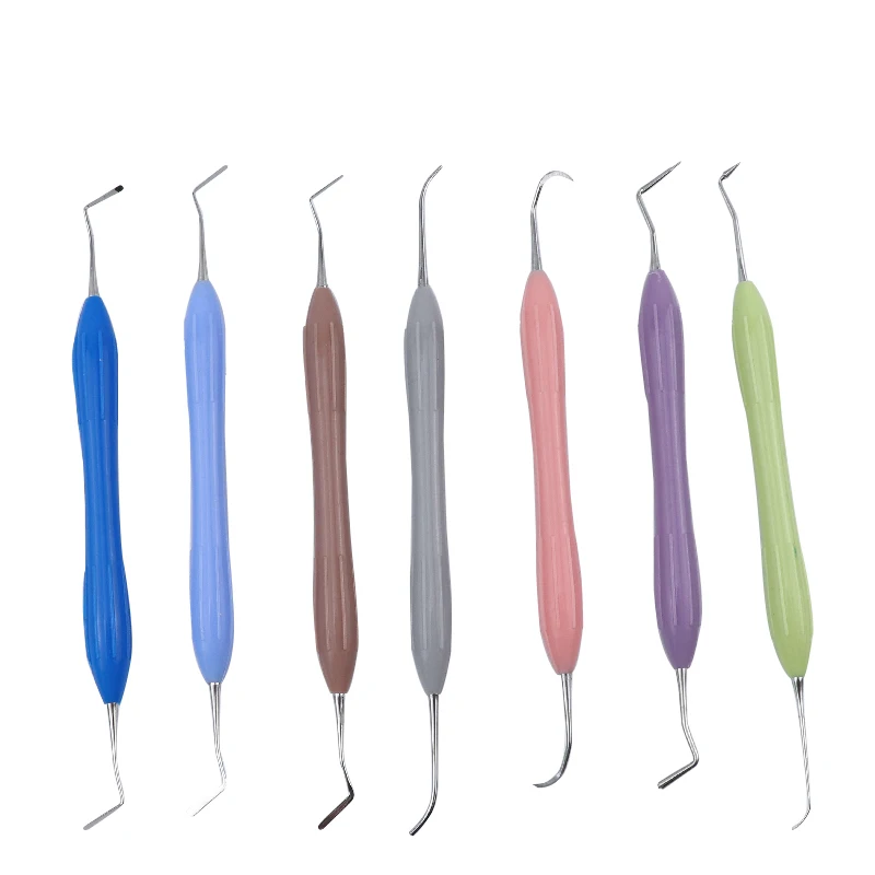 7pcs/pack Double-Head Dental Composite Filling Instruments Kit Silicone Handle Dental Composite Resin Filling Spatula Tools Set