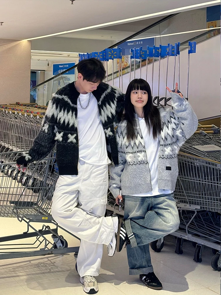 

Мужской зимний теплый вязаный кардиган Cai XuKun Fair Island, свободный, повседневный, для пар, удлиненный свитер-пальто