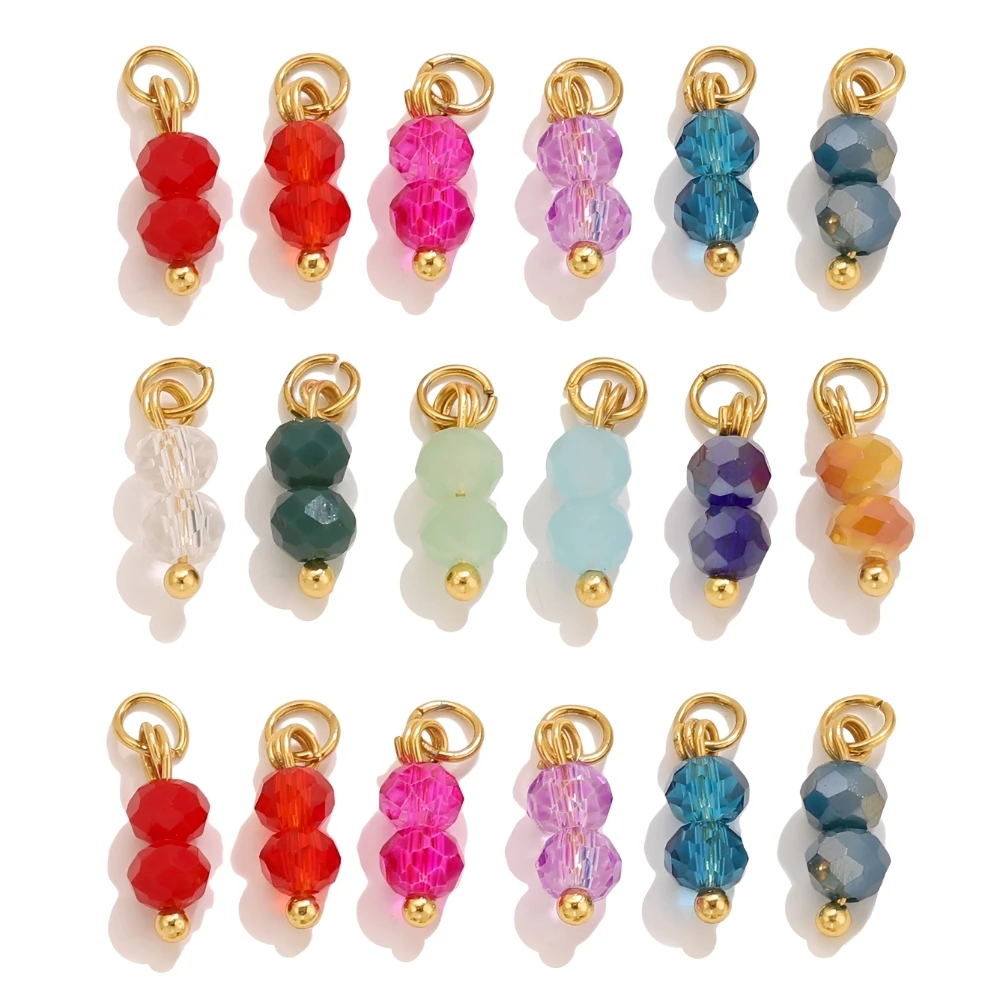 5PCS Edelstahl Farbe Kristall Doppel Perle Charm Anhänger für DIY Frauen Ohrring Halskette Armband Schmuck Stecker Material