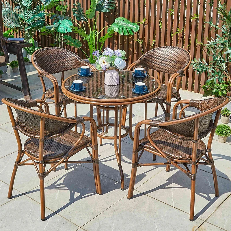 

2023 Best Price Outdoor Furniture Bistro Patio Party Table and Chair Wicker Rattan Dining Table Set Rattan Garden Cha