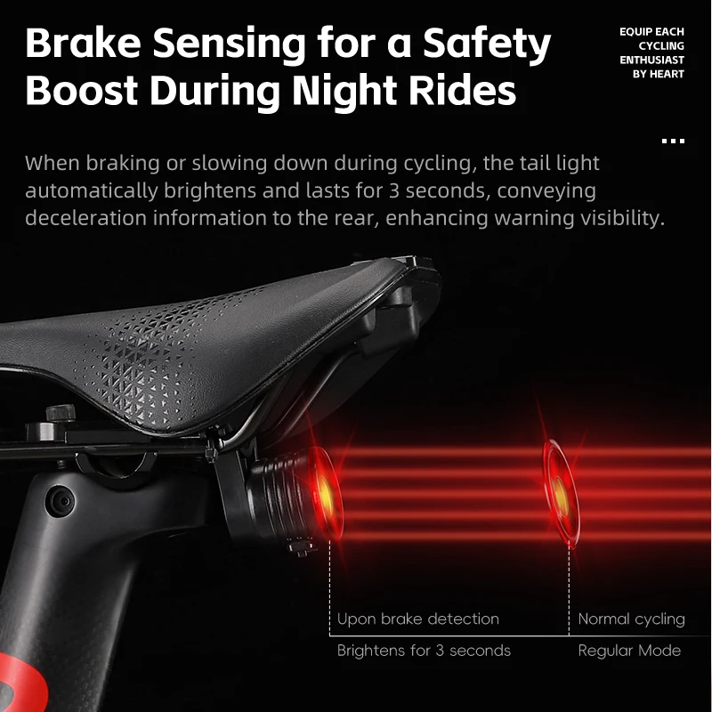 WEST BIKING Smart Brake Bike Tail Light Intelligent Type-C Charging Portable Safety Night Cycling Rear Light Bike Accessories