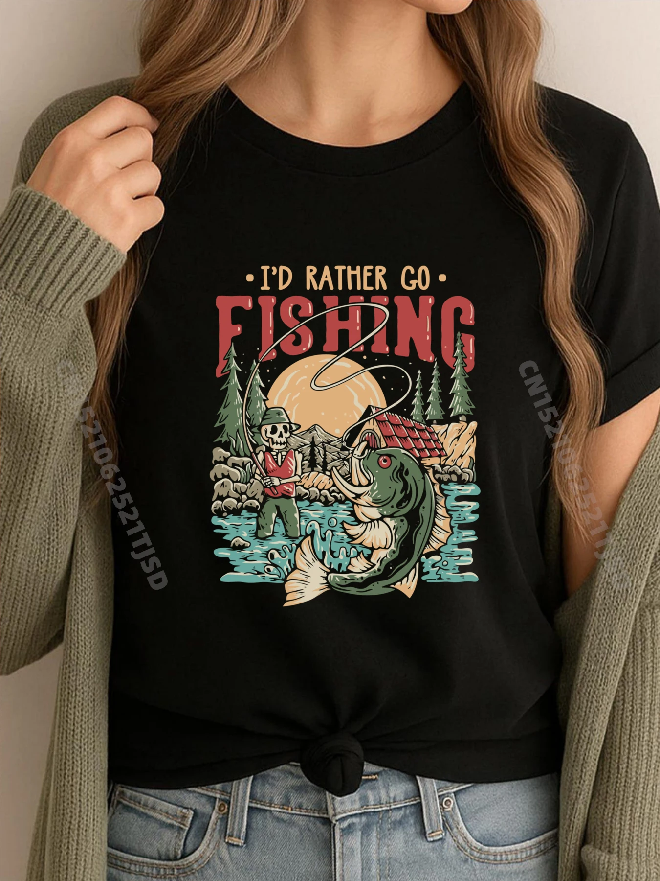 

I d Rather Go Fishing Скелет Рыбак Костюм на Хэллоуин Camisas Basicas Hombre Рождественская рубашка Футболка для женщин с принтом