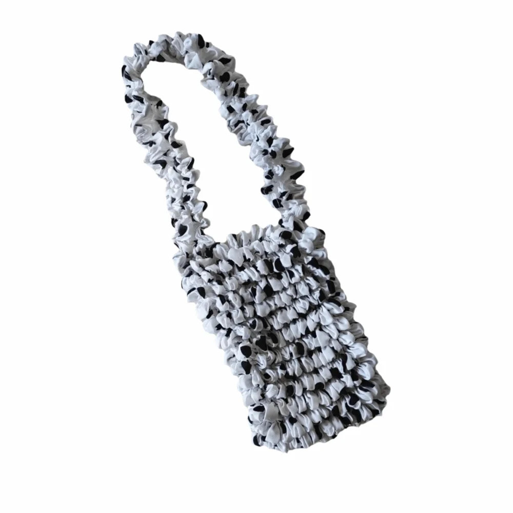 Large Capacity Bubble Crossbody Bag Black Polka Dot Soft Polyester Polka Dot Shopping Bag Stretch Fabric Reusable Design