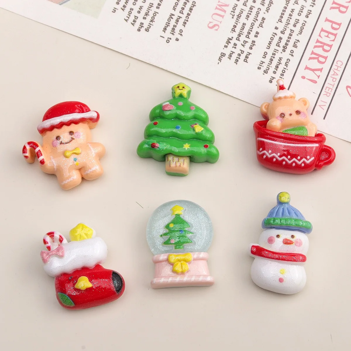 Christmas Tree Stocking Resin Cabochons 20pcs Cute Flat Back Snowman Gingerbread Man Embellishments For Hair Bows Wholesale