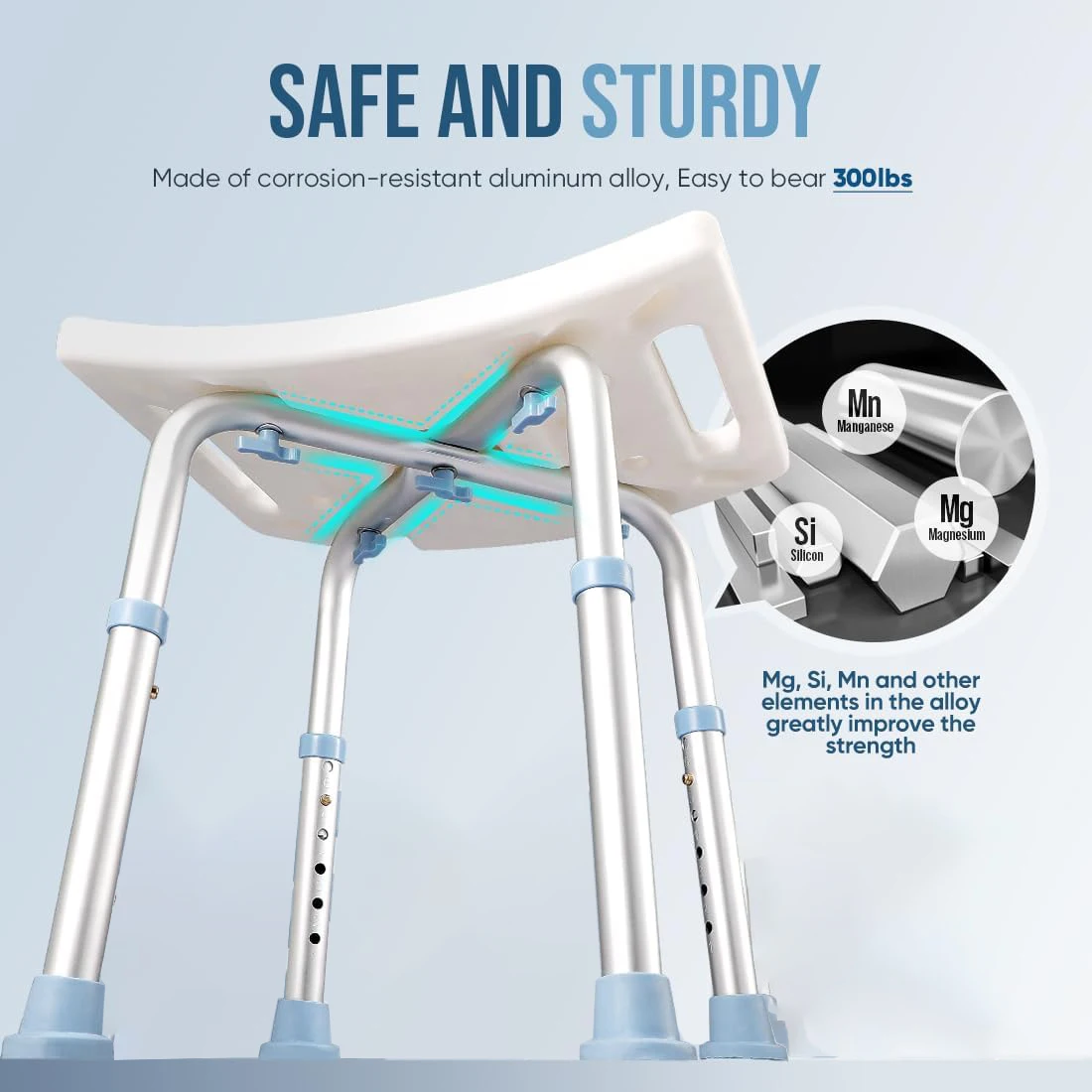 كرسي حمام قابل للتعديل للاستحمام الداخلي - مقعد مقعد حوض الاستحمام خالي من الأدوات ومضاد للانزلاق مع أرجل ألومنيوم متينة لـ Elde #3