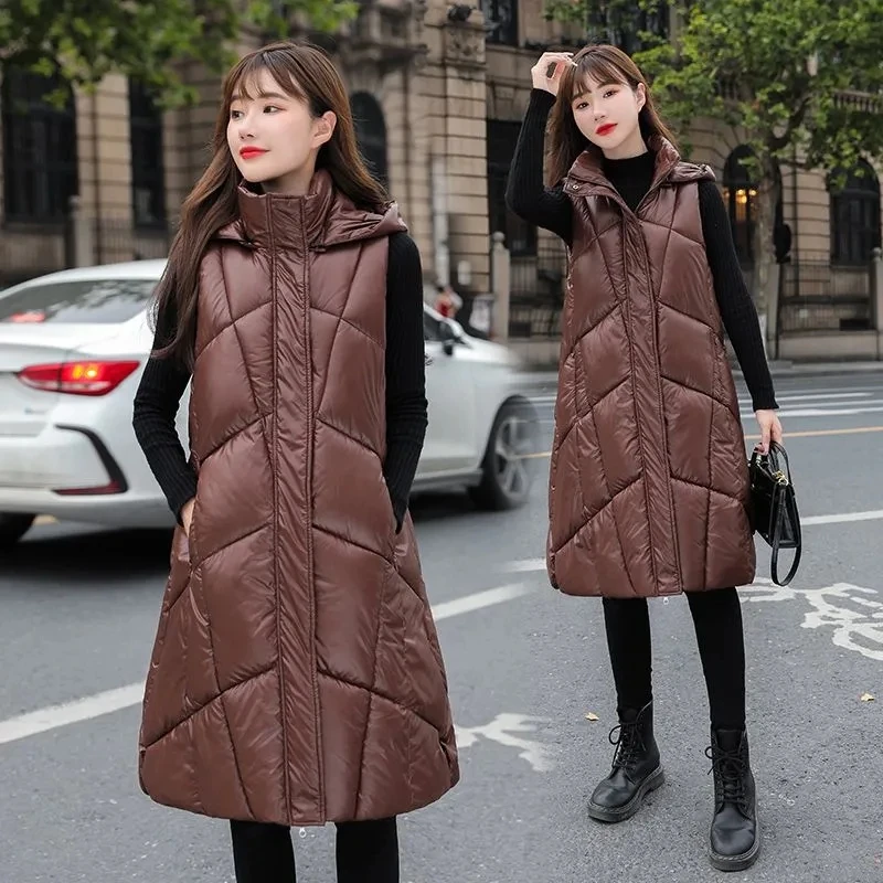 

Long Down Cotton Vests Womens 2024 New Autumn Winter Puffer Parkas Female Casual Hooded Cotton Coat Korean Loose Cotton Jacket